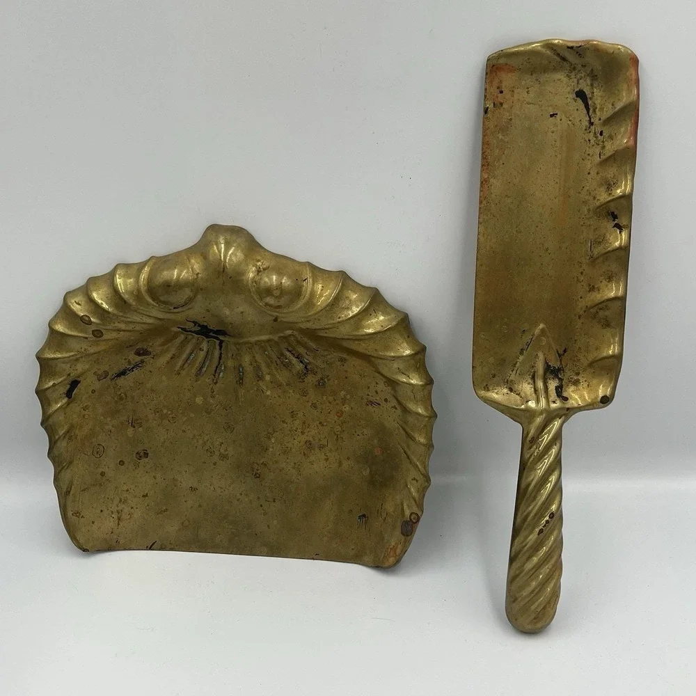 Brass Silent Butler Set Vintage Scooper Pan And‎ Scraper Patina Old Unique